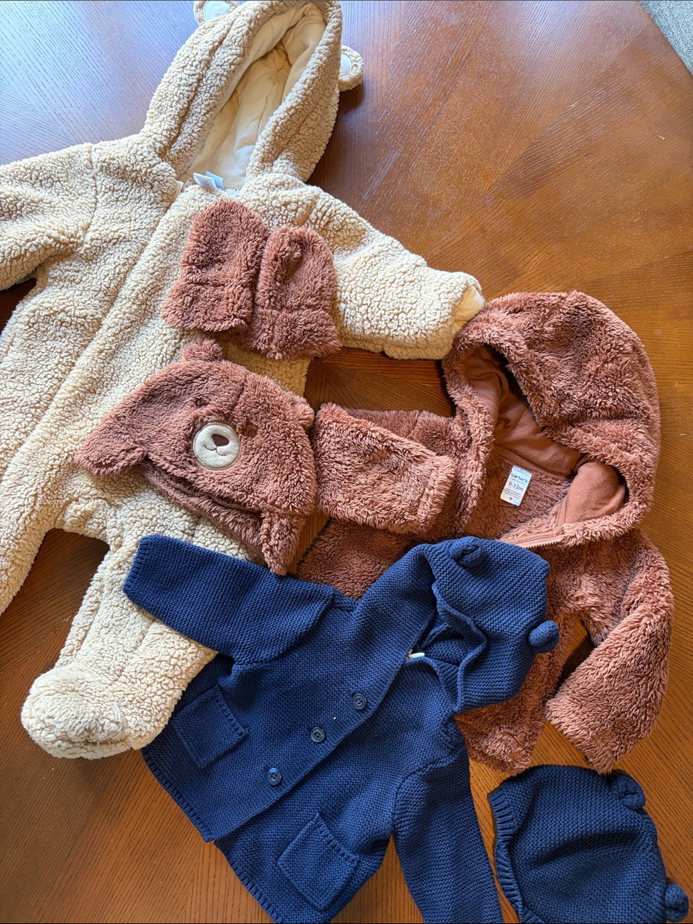 Bundle Winter Baby Gear Sherpa One-Piece Snowsuit Hoodies Mittens Beanies